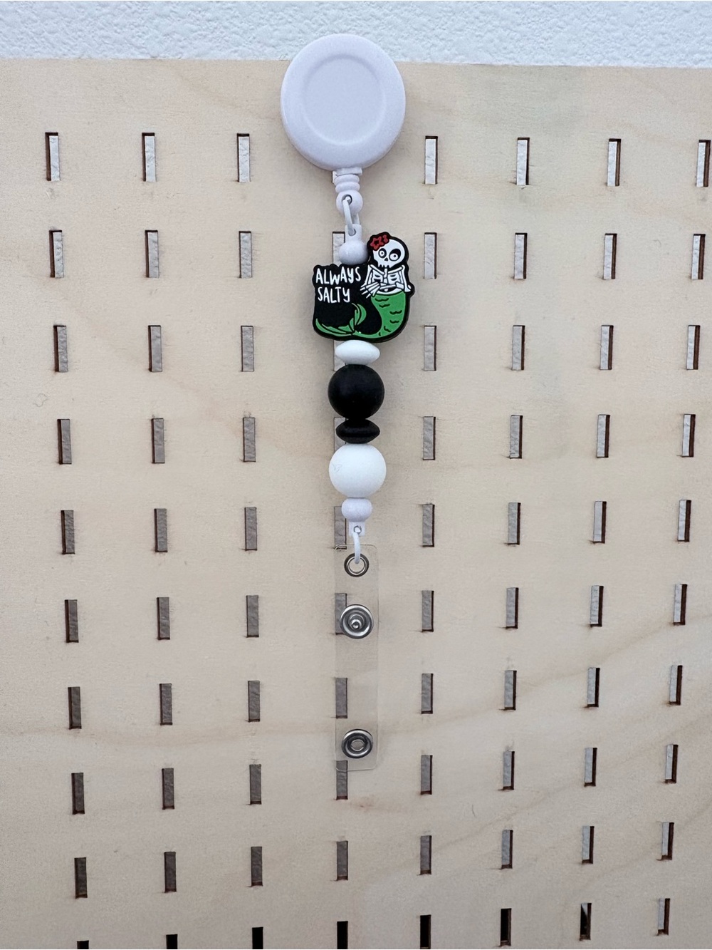 Handcrafted always salty beaded badge reel